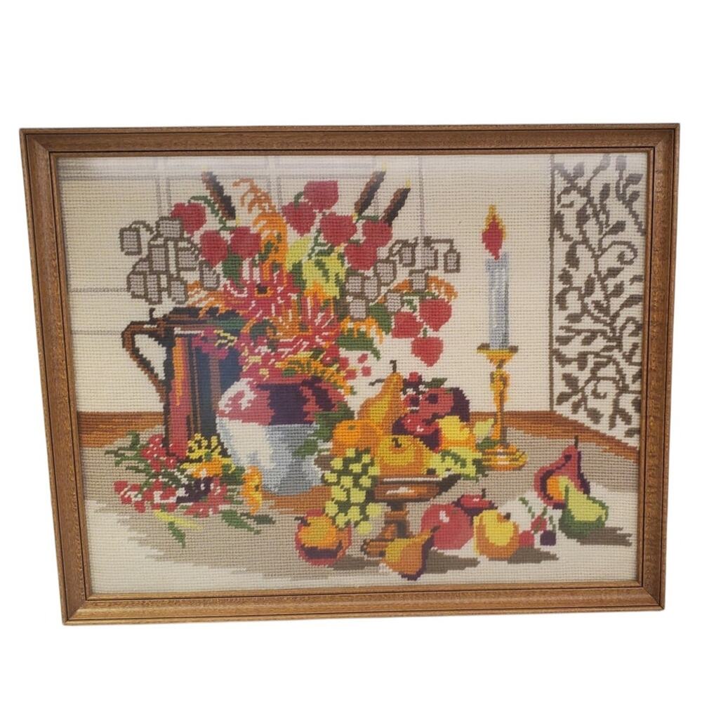 Vintage Needlepoint Table Setting Candle Grannycore 1980s Cottagecore